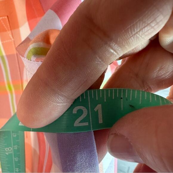 Lands’ End button-down shirt 3/4 sleeve plaid, pastel, spring, colorful feminine - Picture 8 of 9